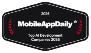 Award badge: 'MobileAppDaily Top AI Development Companies 2026' signaling recognition in AI development.