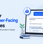 Banner promoting RAG for Customer-Facing Features: laptop screen showing chat UI with a blue theme and robot badge nearby.