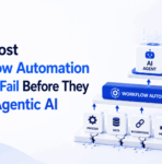 Banner: headline 'Why Most Workflow Automation Projects Fail Before They Reach Agentic AI' with a 3D AI agent atop a workflow automation diagram.