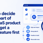 Mallow Technologies banner with logo and bold headline about choosing which SaaS feature should get GenAI first, plus infographic icons on the right.